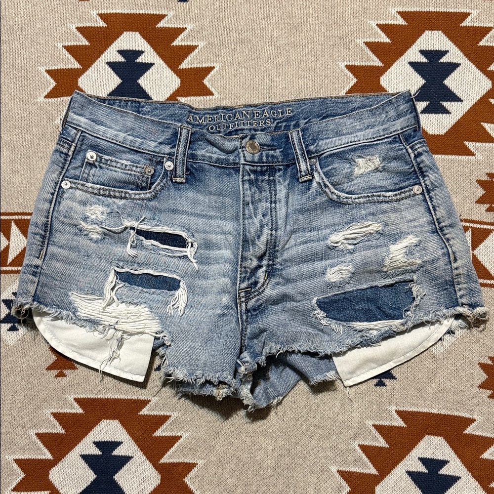 American Eagle Outfitters Light Blue Distressed Denim Cutoff Shorts